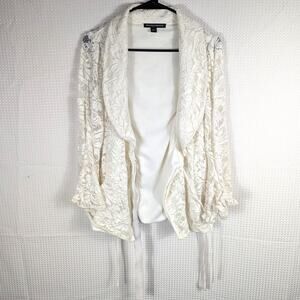 Boston Proper S White Lace Open Front Cardigan Sheer Long Sleeve Boho Layering